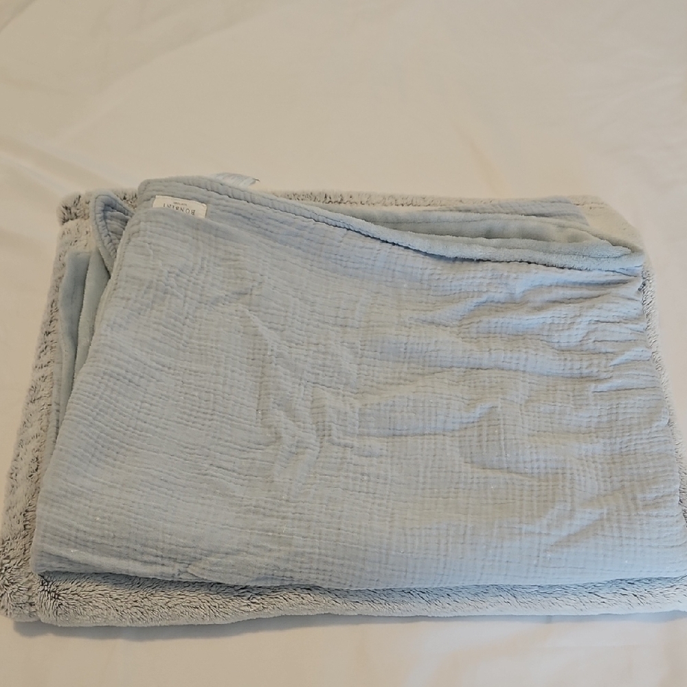 2 Plush Baby Blankets- Light Blue And Gray